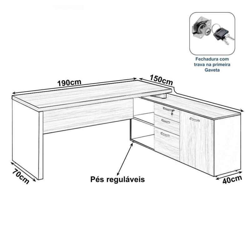 Mesa Diretorzinha c/ Aparador – Pé de MADEIRA – 1,90×1,50mNOGAL SEVILHA / PRETO – 21426 . CADEIRAS RENOVA 3