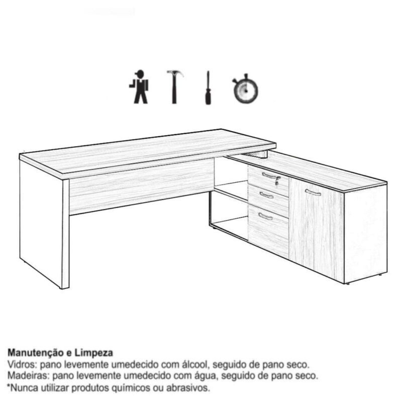 Mesa Diretorzinha c/ Aparador – Pé de MADEIRA – 1,90×1,50mNOGAL SEVILHA / PRETO – 21426 . CADEIRAS RENOVA 5