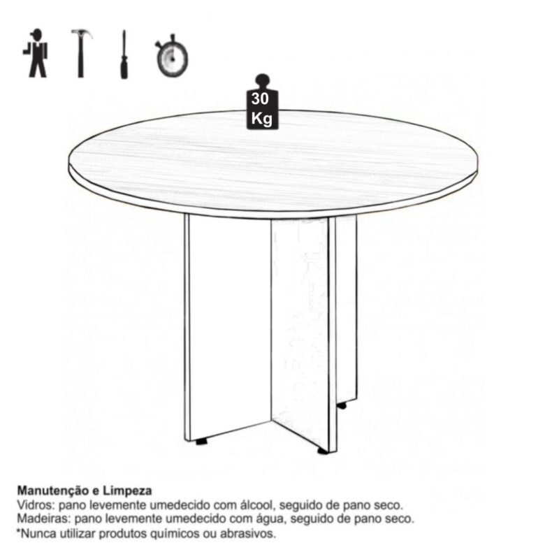 Mesa de Reunião Redonda c/ Caixa de Tomadas -1,10×1,10×0,74m – NOGAL SEVILHA / PRETO – 21418 CADEIRAS RENOVA 4