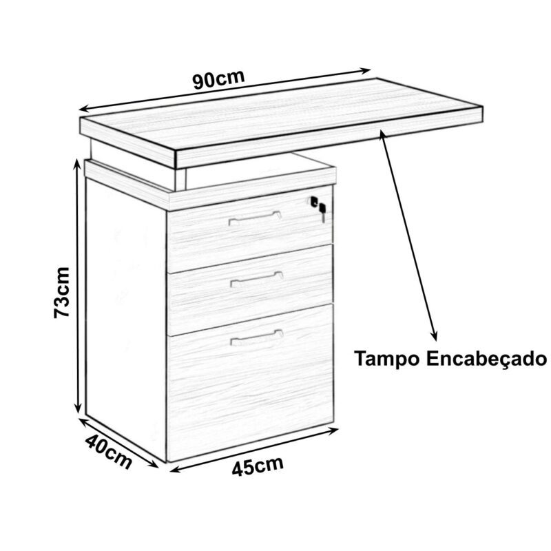 Mesa AUXILIAR c/ 03 Gavetas Pedestal NOGAL SEVILHA/PRETO – 21421 CADEIRAS RENOVA 3