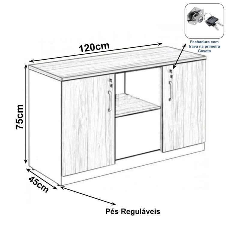 Armário Baixo Credenza – 1,20×0,74X0,45m NOGAL SEVILHA/PRETO – 21412 CADEIRAS RENOVA 3