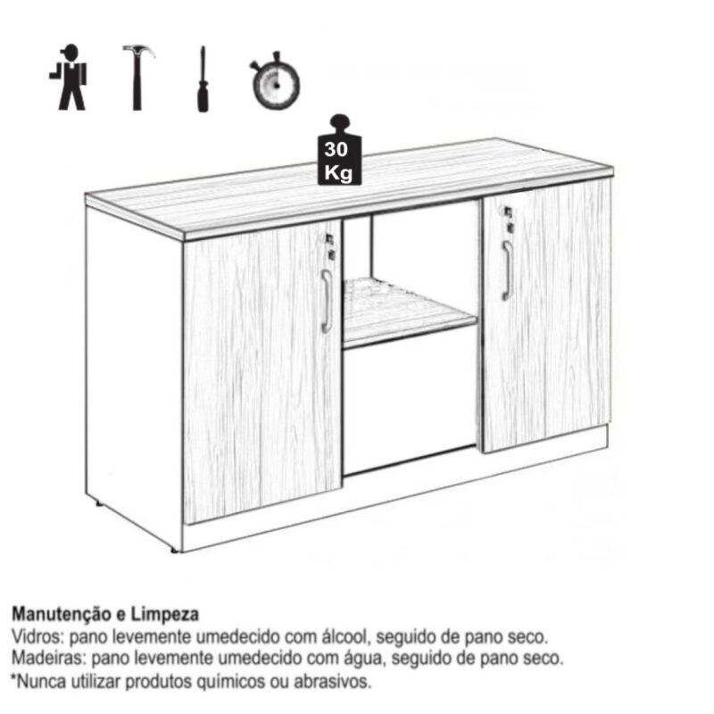 Armário Baixo Credenza – 1,20×0,74X0,45m NOGAL SEVILHA/PRETO – 21412 CADEIRAS RENOVA 6