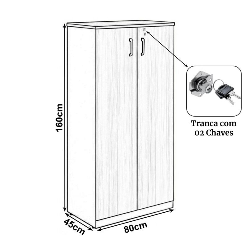 Armário Alto Fechado com 02 Portas – 1,61×0,80×0,45m NOGAL SEVILHA/PRETO – 21414 CADEIRAS RENOVA 3