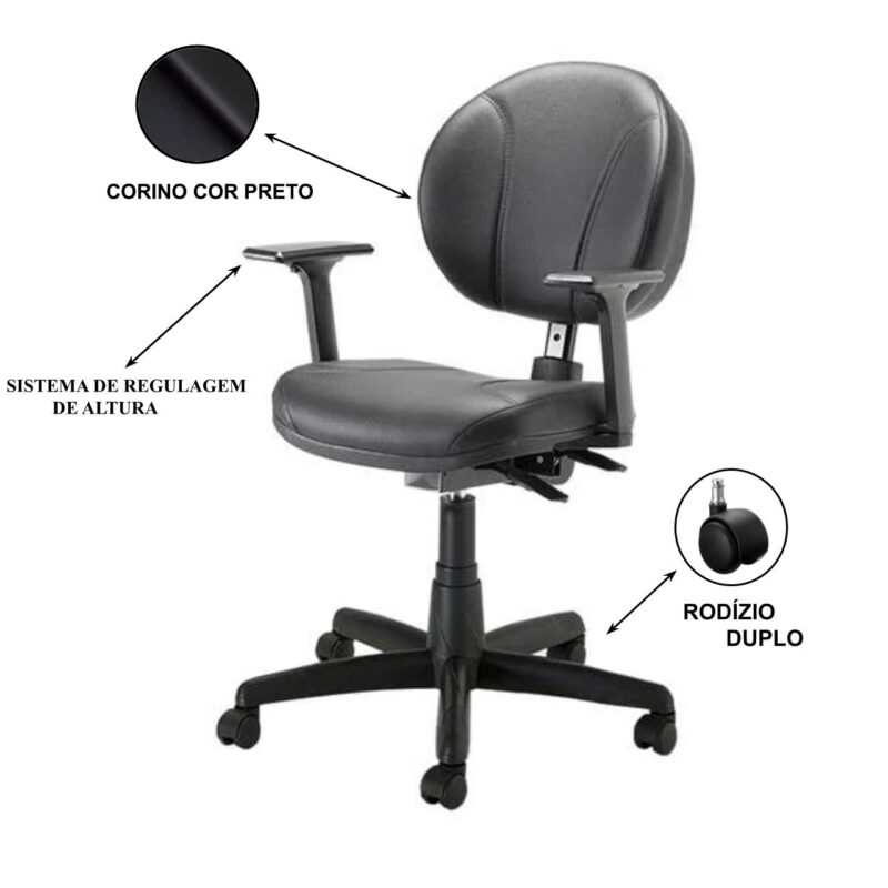 Cadeira Executiva BACK SYSTEM OPERATIVA c/ Braços Reguláveis – CORINO PRETO 32987 CADEIRAS RENOVA 5