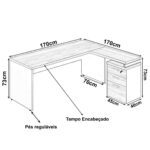 Mesa Escritório em “L” c/ Gaveteiro 1,70×1,60m Marsala/Preto – 23481 CADEIRAS RENOVA 9