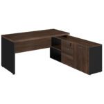 Mesa Escritório Diretorzinha c/ Aparador – Pé de MADEIRA – 1,90×1,60m MARSALA / PRETO / PRETO – 23487 CADEIRAS RENOVA 8