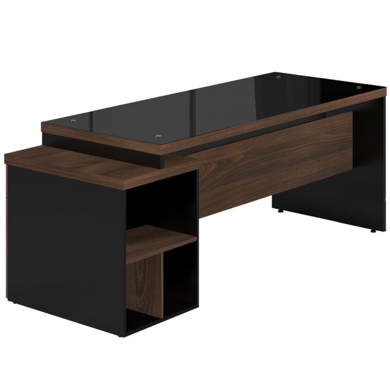 Mesa PEDESTAL RETA c/ VIDRO – 1,92X0,70m MARSALA / PRETO – 23500 CADEIRAS RENOVA 3