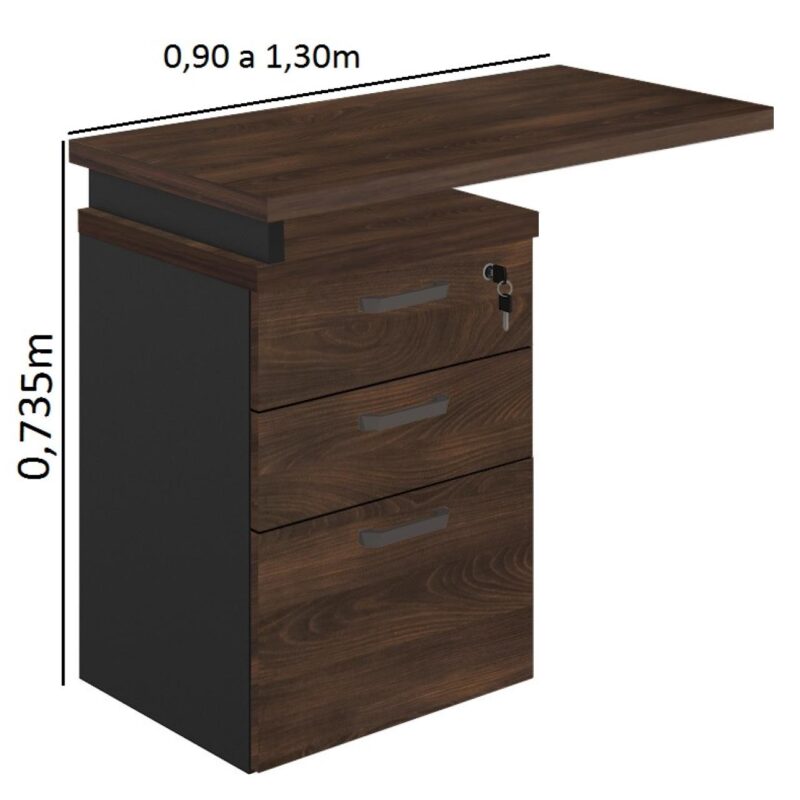 Mesa AUXILIAR c/ 03 Gavetas Pedestal MARSALA/PRETO – 51017 CADEIRAS RENOVA 3