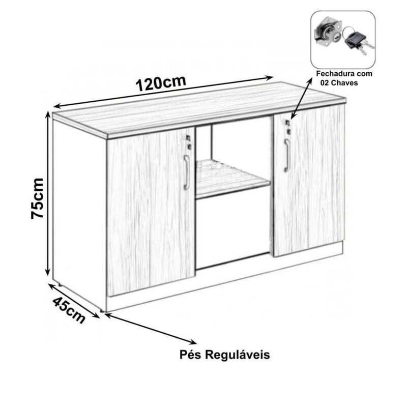 Armário Baixo Credenza – 1,35×0,72X0,45m MARSALA / PRETO – 51010 CADEIRAS RENOVA 3