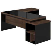 Mesa PEDESTAL VIDRO FUMÊ com MESA AUXILIAR – 1,92×1,60m MARSALA / PRETO – 23486 CADEIRAS RENOVA