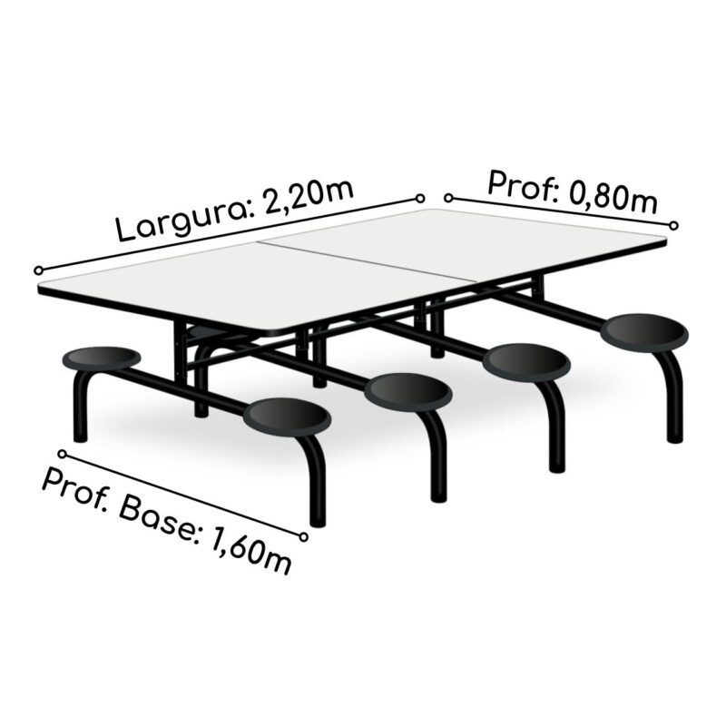 Mesa para Refeitório 8 Lugares MDP Branco de 25 mm FIXO – 50045 CADEIRAS RENOVA 6