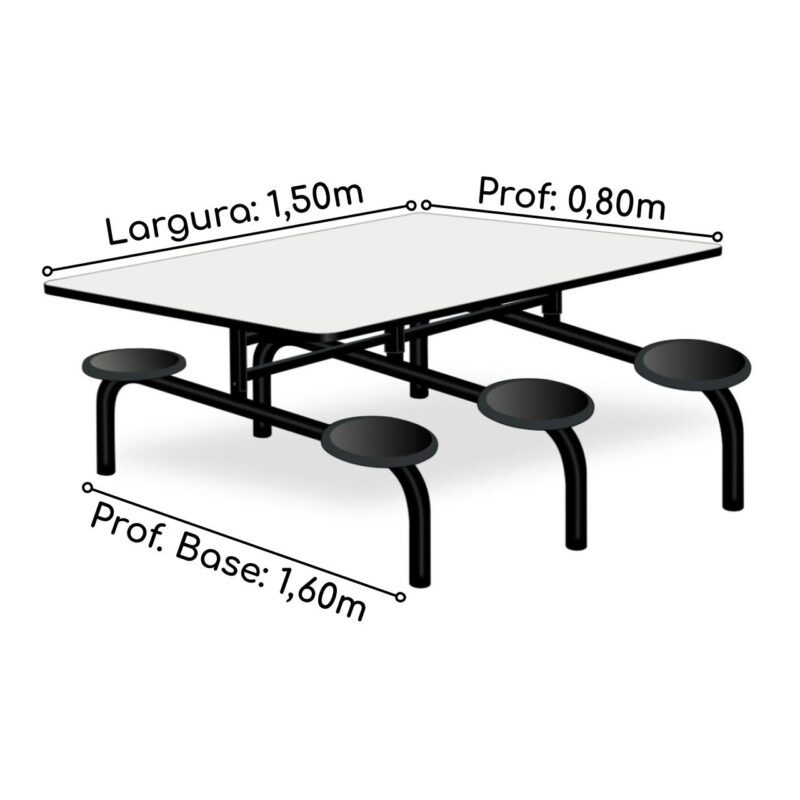 Mesa p/ Refeitório Fixo 06 Lugares MDP BRANCO DE 25 MM 50050 CADEIRAS RENOVA 5