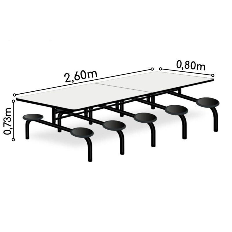 Mesa p/ Refeitório Fixo 10 Lugares MDP BRANCO DE 25 MM 50046 CADEIRAS RENOVA 6