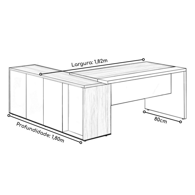 Mesa PRESIDENTE Armário Pedestal 1,82×1,80m NOGAL SEVILHA / PRETO – 20602 CADEIRAS RENOVA 7