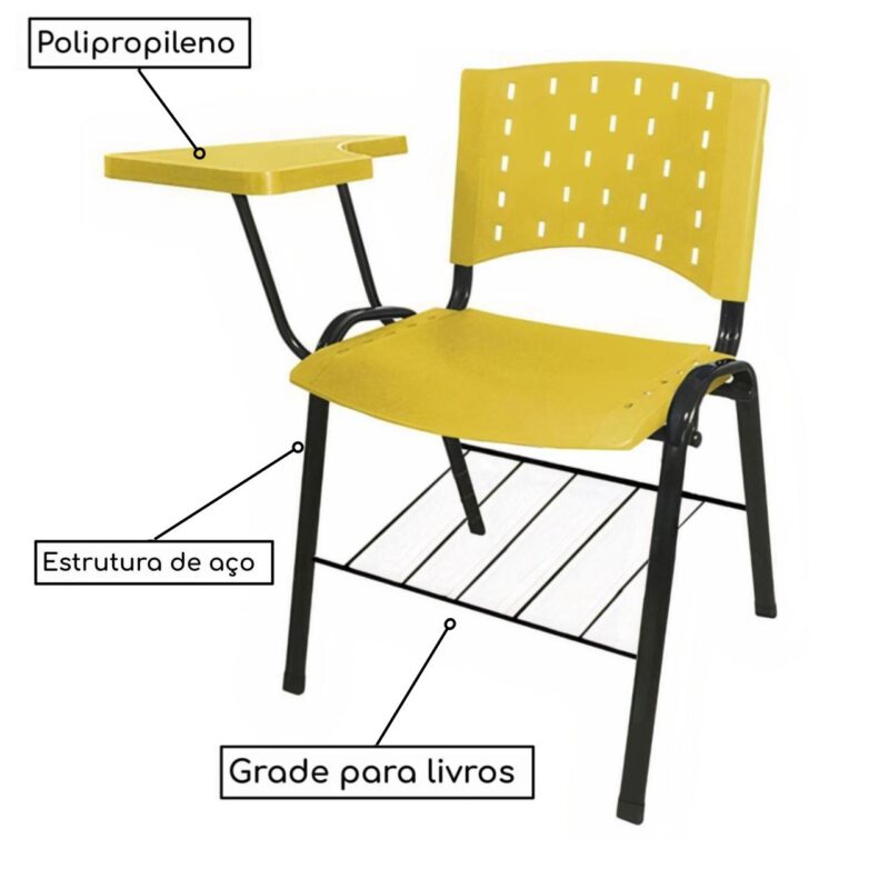 Cadeira Universitária PRANCHETA PLÁSTICA com Porta Livros – Cor Amarelo 32021 CADEIRAS RENOVA 3