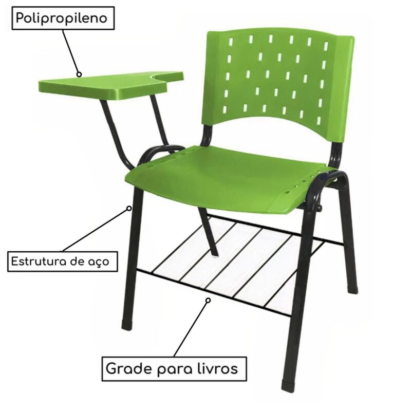 Cadeira Universitária PRANCHETA PLÁSTICA com Porta Livros – Cor Verde 32023 CADEIRAS RENOVA 3