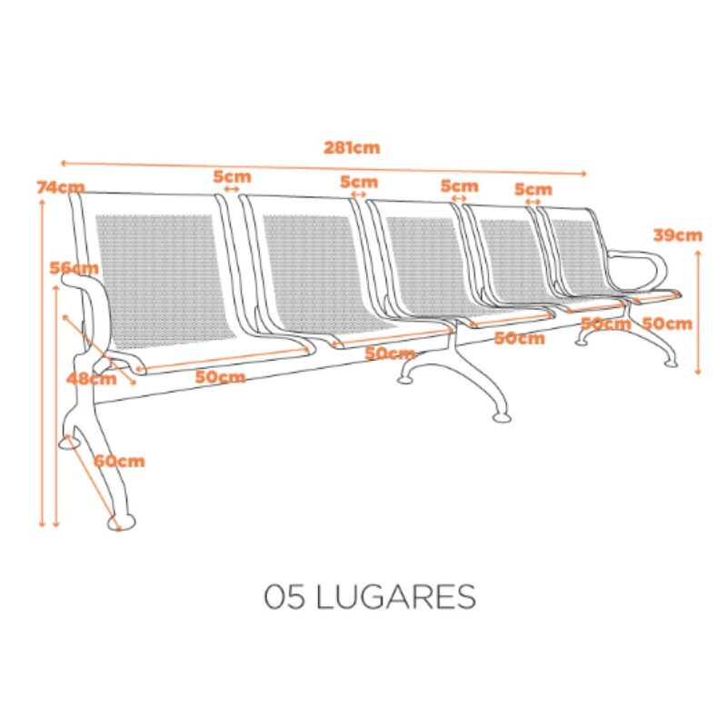 Longarina AEROPORTO ESTOFADA com 05 Lugares – Cor Cromada – 33114 CADEIRAS RENOVA 4