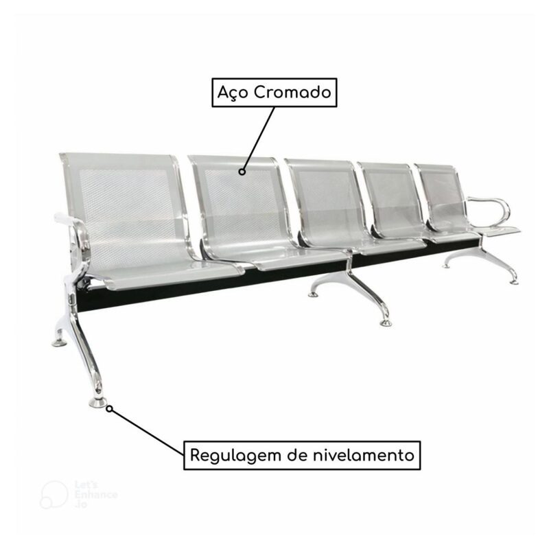 Longarina AEROPORTO com 05 Lugares – Cor Cromada – 33113 CADEIRAS RENOVA 3