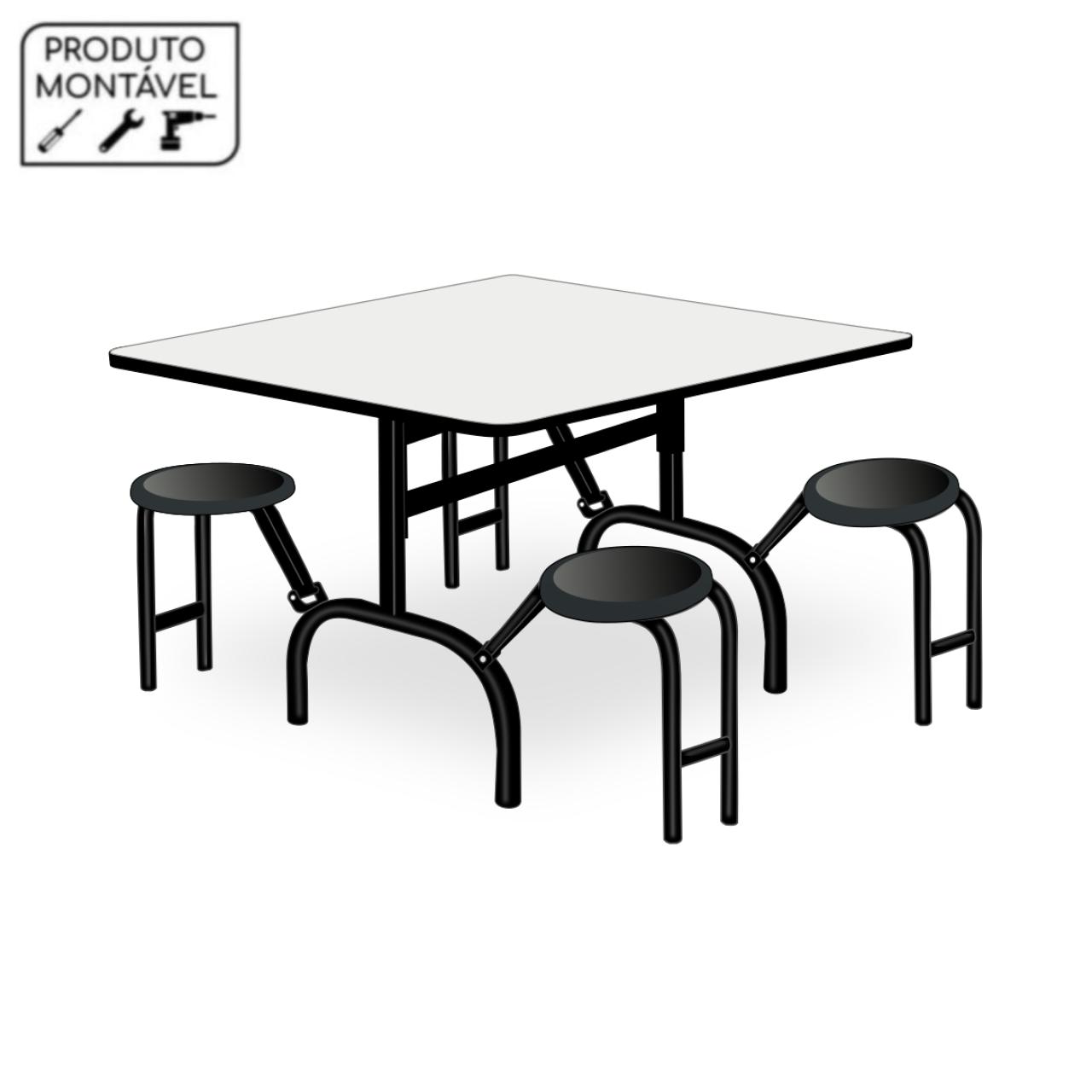 Mesa para Refeitório ESCAMOTEÁVEL 04 Lugares – MDP BRANCO DE 25 MM – POLLO MÓVEIS – 50053 CADEIRAS RENOVA