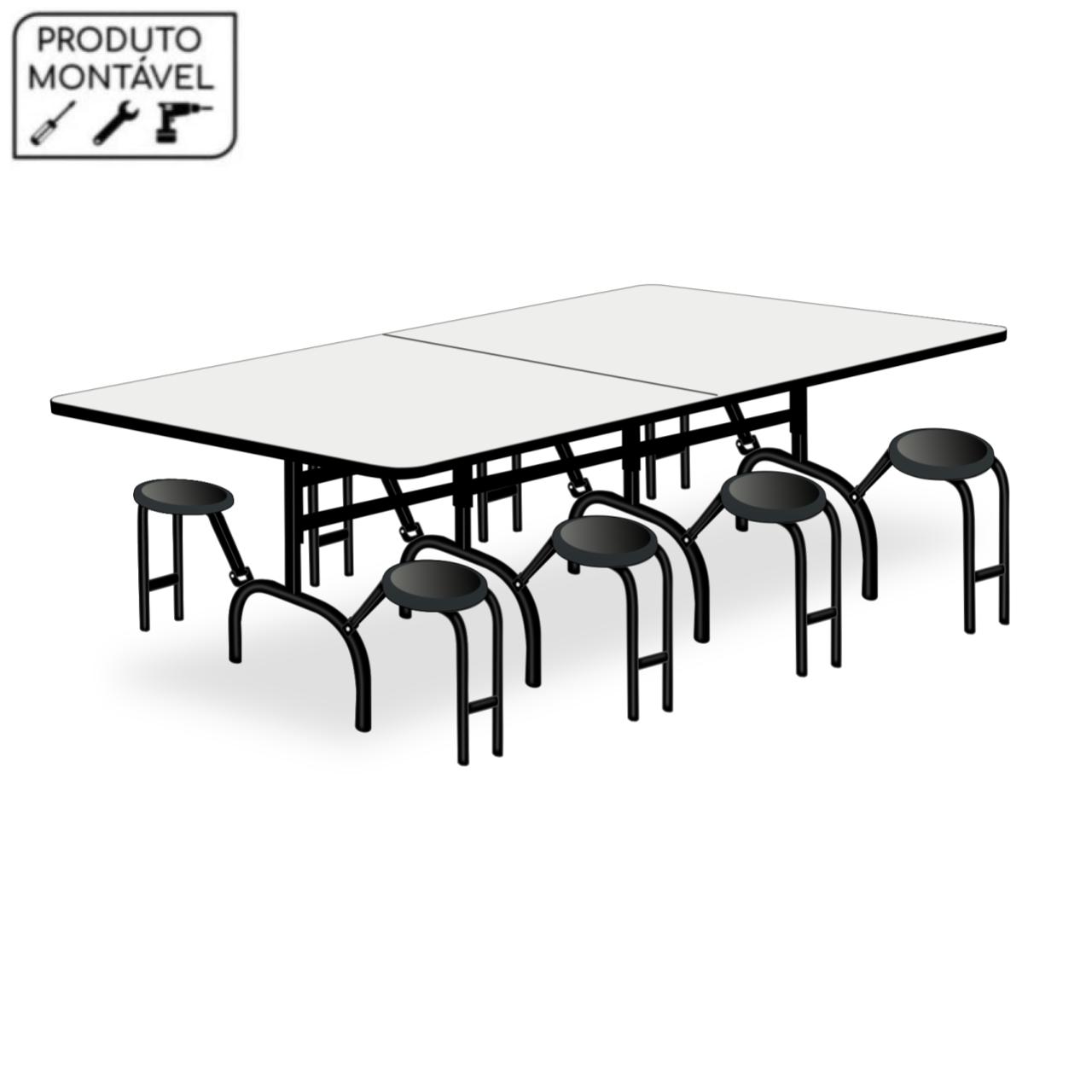 Mesa p/ Refeitório ESCAMOTEÁVEL 08 Lugares – MDP BRANCO DE 25 MM 50047 CADEIRAS RENOVA