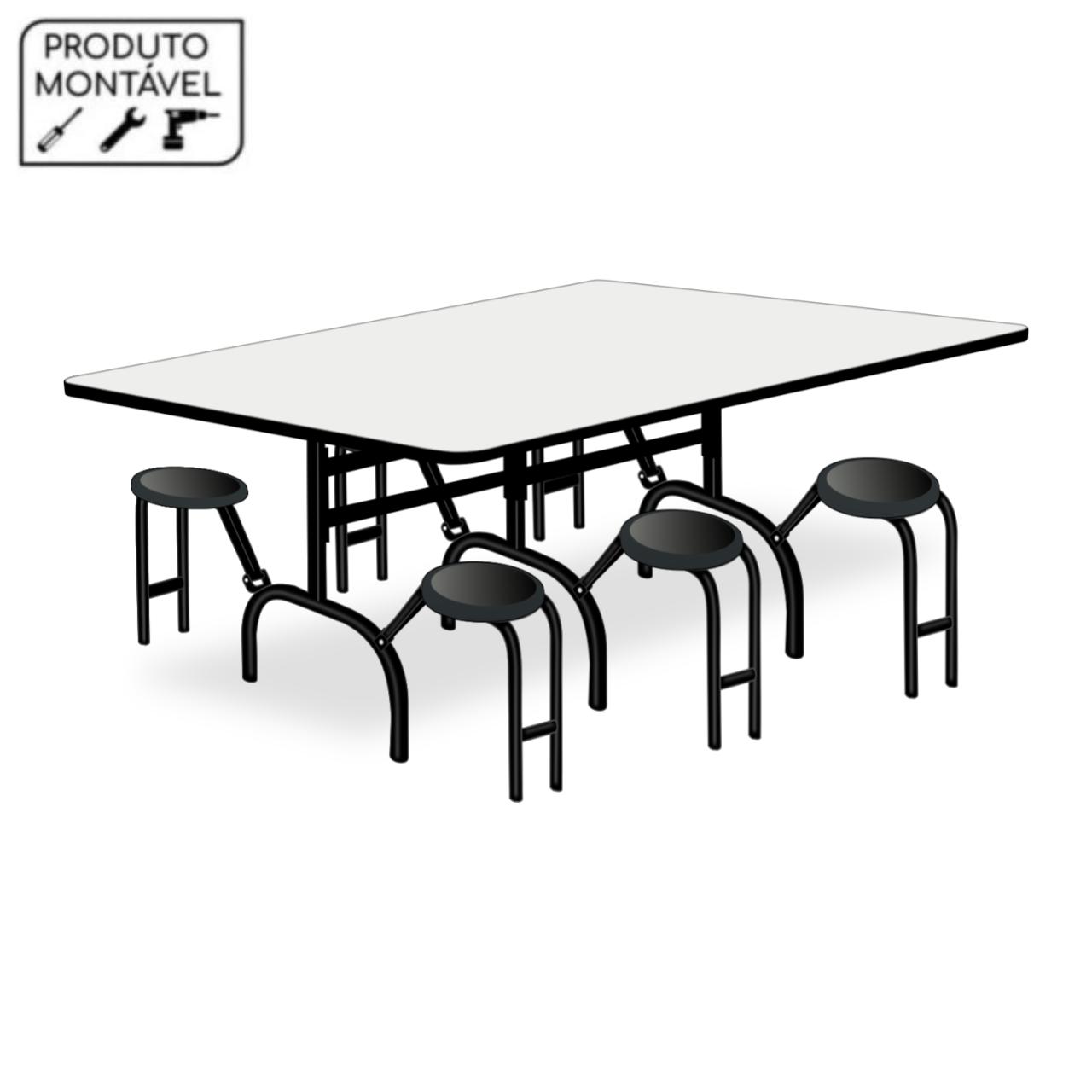 Mesa p/ Refeitório ESCAMOTEÁVEL 06 Lugares – MDP BRANCO DE 25 MM 50051 CADEIRAS RENOVA