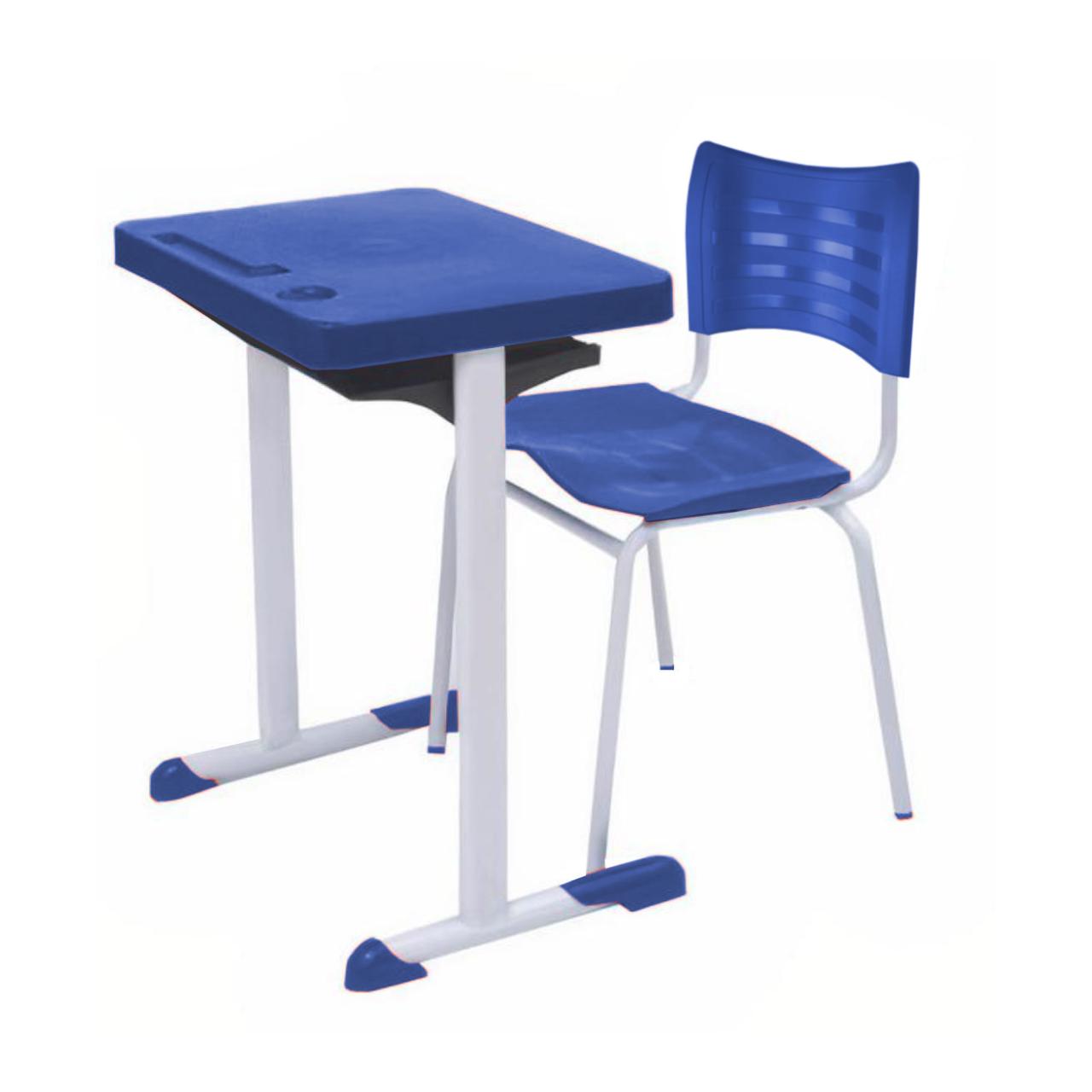 Kit Escolar Individual AZUL – (Mesa e Cadeira) – ADULTO – TAMPO PLÁSTICO – COR AZUL – MRPLAST- 54000 CADEIRAS RENOVA