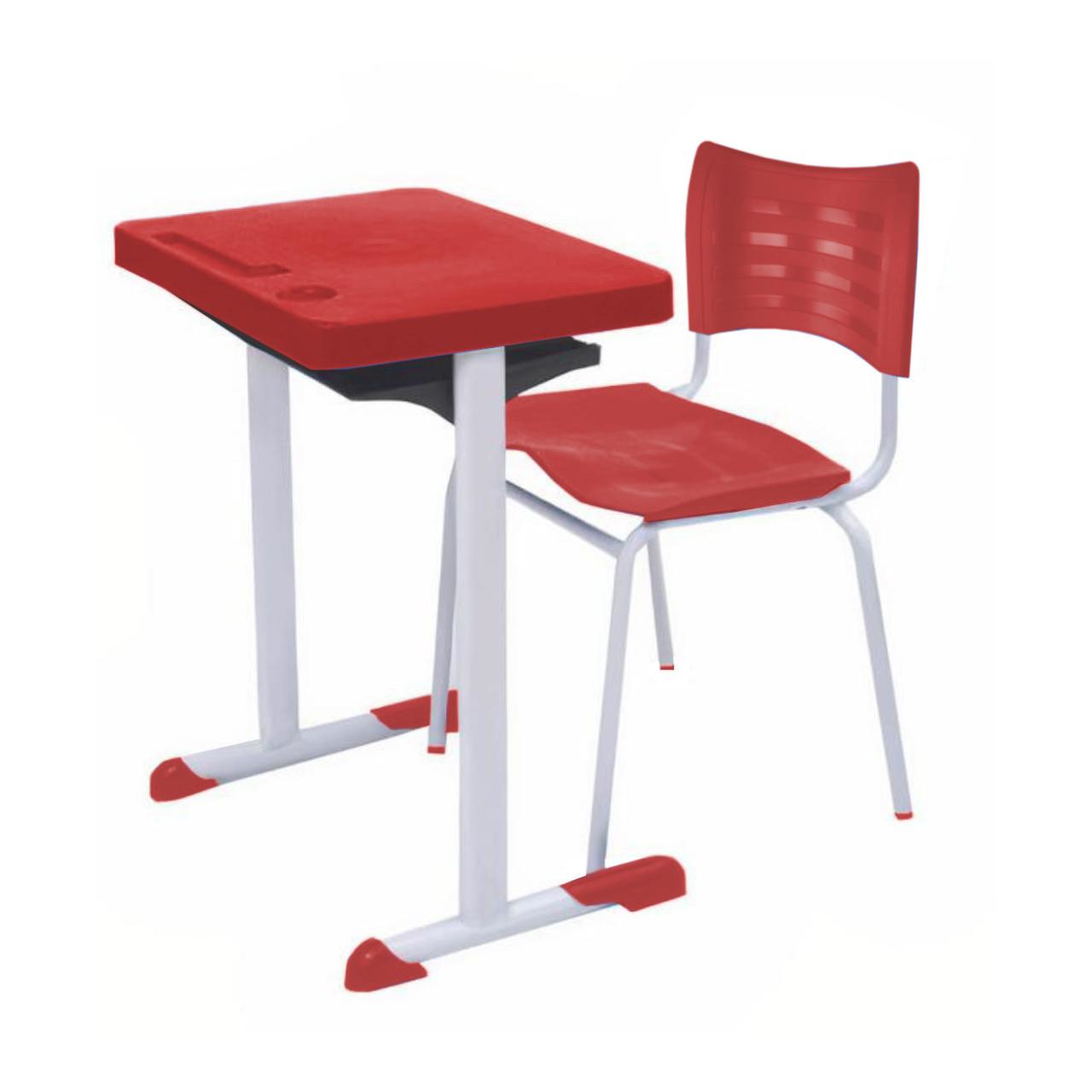 Kit Escolar Individual AZUL – (Mesa e Cadeira) – ADULTO – TAMPO PLÁSTICO – COR VERMELHO – MRPLAST – 54002 CADEIRAS RENOVA