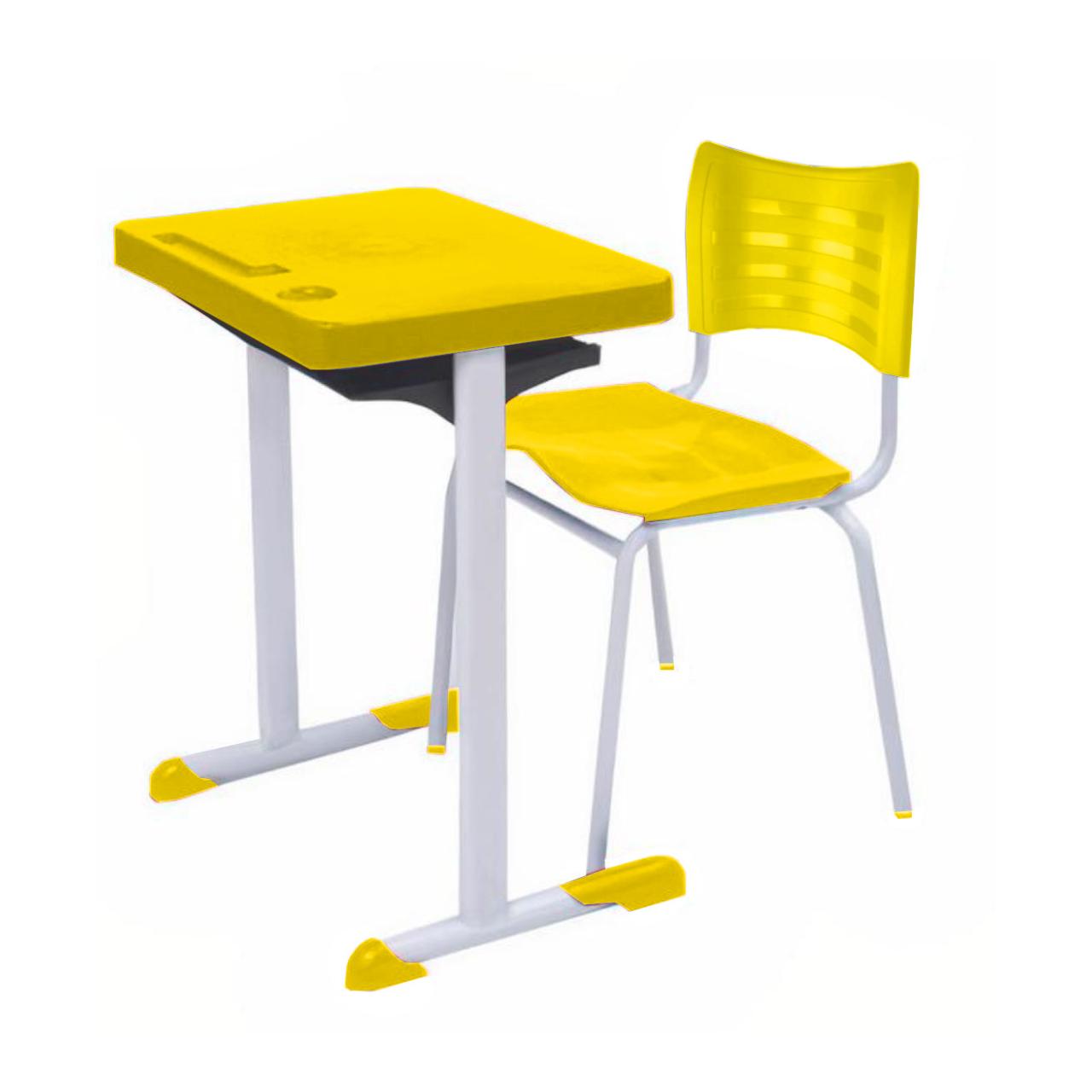 Kit Escolar Individual AZUL – (Mesa e Cadeira) – ADULTO – TAMPO PLÁSTICO – COR AMARELO – MRPLAST – 54003 CADEIRAS RENOVA