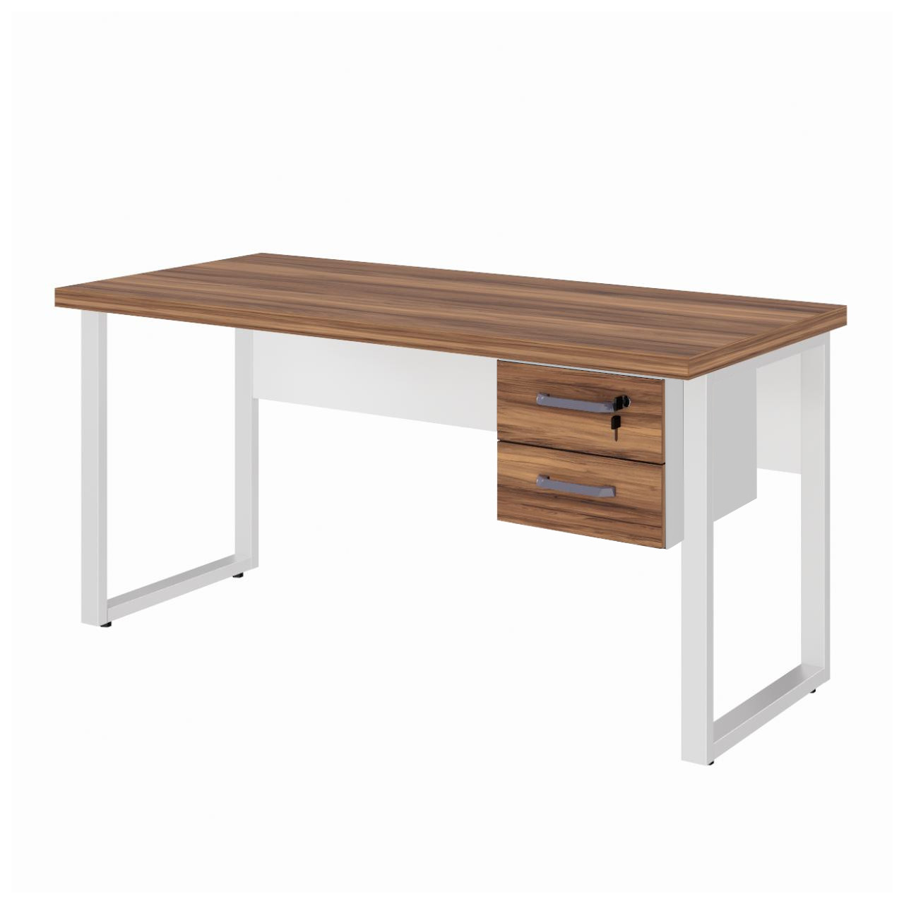 Mesa Escritório PÉ QUADRO 1,50×0,60m – C/ Gavetas – NOGAL SEVILHA / BRANCO – 34321 CADEIRAS RENOVA