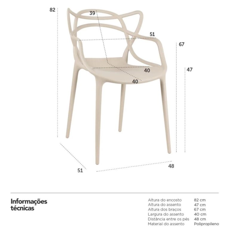 Cadeira Interlocutor ALLEGRA para Escritório ou Jantar – Polipropileno – Cor AREIA – 48009 CADEIRAS RENOVA 8
