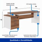 Mesa PEDESTAL RETA (03 Gav.) – 1,92X0,70m – WORKSTART – NOGAL SEVILHA/BRANCO- 34405 CADEIRAS RENOVA 14