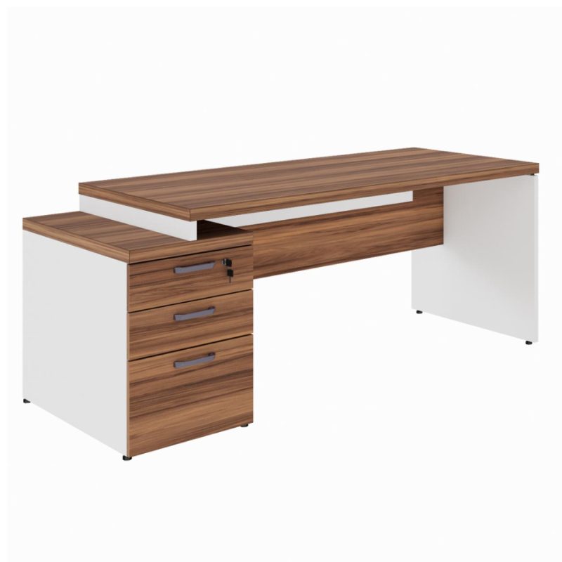 Mesa PEDESTAL RETA (03 Gav.) – 1,92X0,70m – WORKSTART – NOGAL SEVILHA/BRANCO- 34405 CADEIRAS RENOVA 2