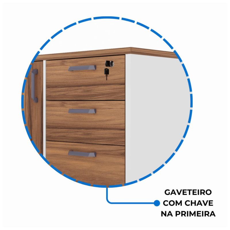 Mesa Escritório PRESIDENTE c/ Armário Pedestal – 1,82×1,80m – NOGAL SEVILHA/BRANCO – 34602 CADEIRAS RENOVA 6