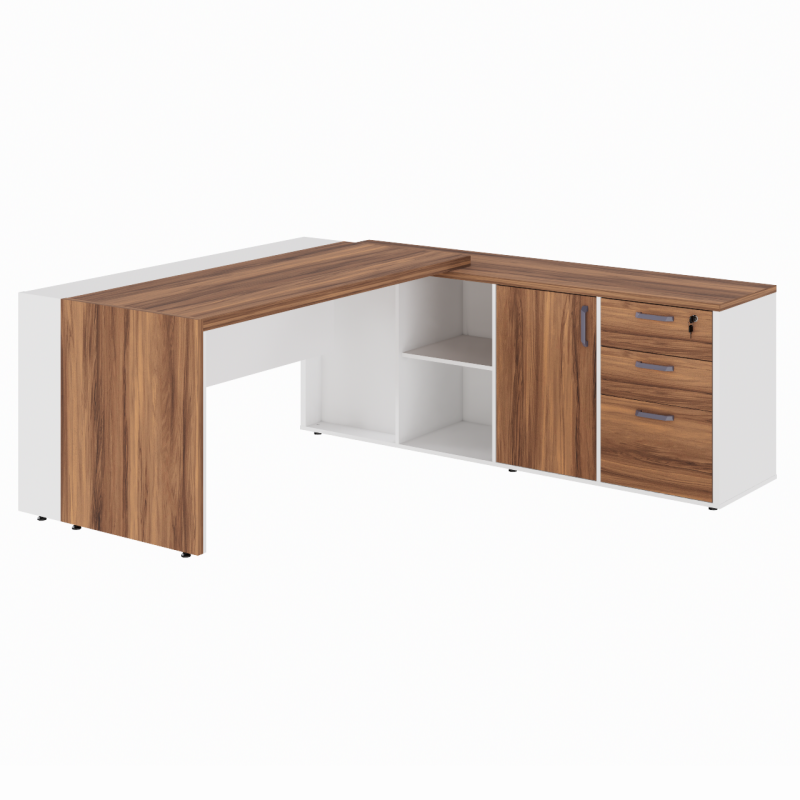 Mesa Escritório PRESIDENTE c/ Armário Pedestal – 1,82×1,80m – NOGAL SEVILHA/BRANCO – 34602 CADEIRAS RENOVA 5