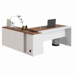 Mesa Escritório PRESIDENTE c/ Armário Pedestal – 1,82×1,80m – NOGAL SEVILHA/BRANCO – 34602 CADEIRAS RENOVA 21