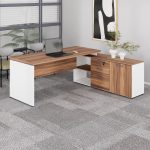 Mesa Diretorzinha c/ Aparador – Pé de MADEIRA – 1,90×1,50m – NOGAL SEVILHA / BRANCO – 34426 CADEIRAS RENOVA 19