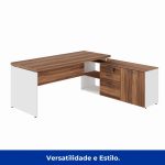 Mesa Diretorzinha c/ Aparador – Pé de MADEIRA – 1,90×1,50m – NOGAL SEVILHA / BRANCO – 34426 CADEIRAS RENOVA 12