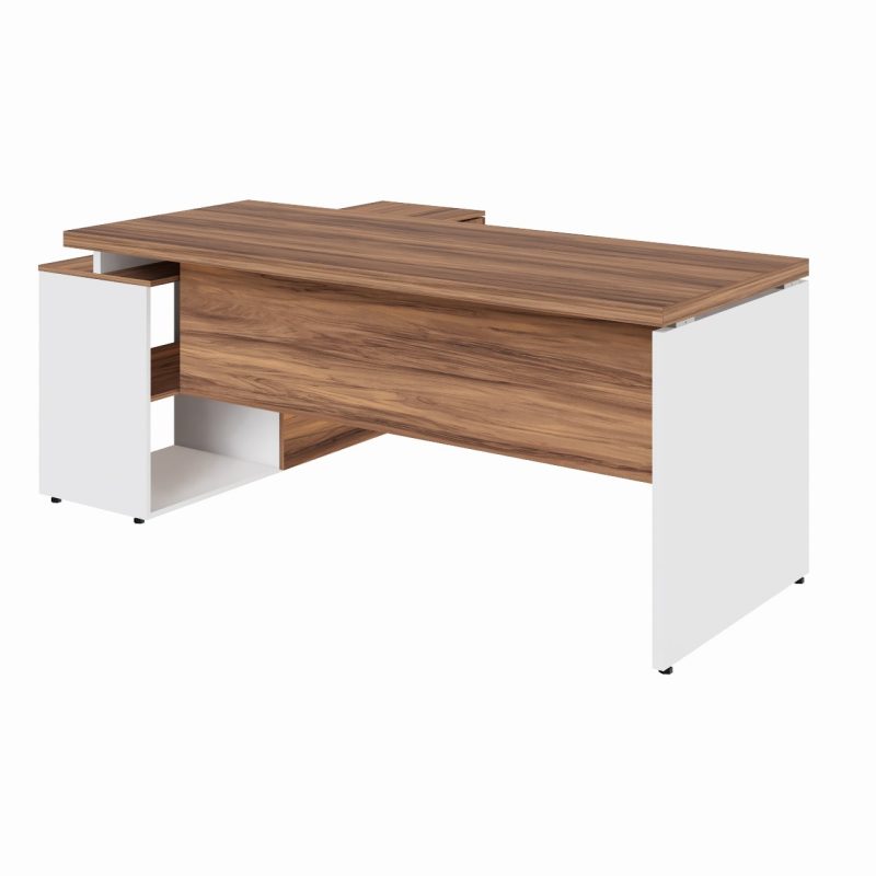 Mesa Diretorzinha c/ Aparador – Pé de MADEIRA – 1,90×1,50m – NOGAL SEVILHA / BRANCO – 34426 CADEIRAS RENOVA 2