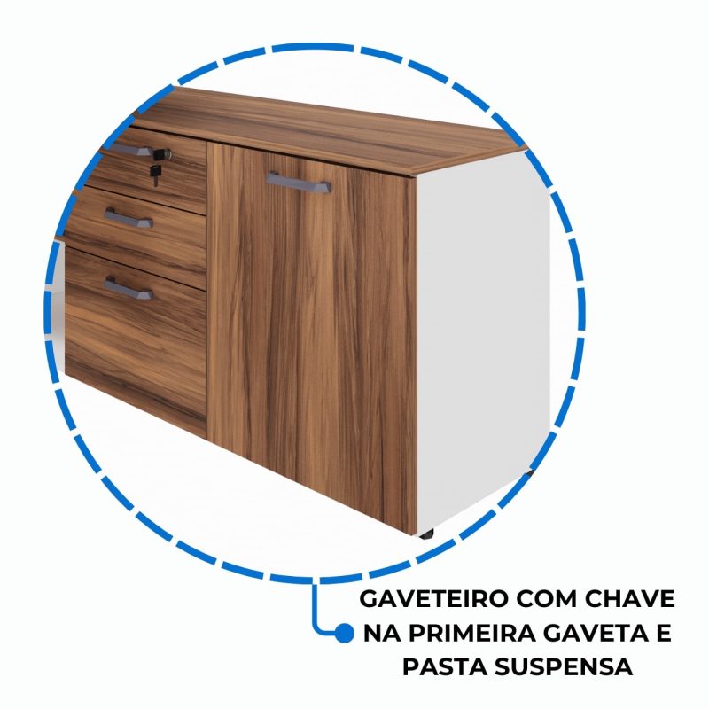 Mesa Diretorzinha c/ Aparador – Pé de MADEIRA – 1,90×1,50m – NOGAL SEVILHA / BRANCO – 34426 CADEIRAS RENOVA 7