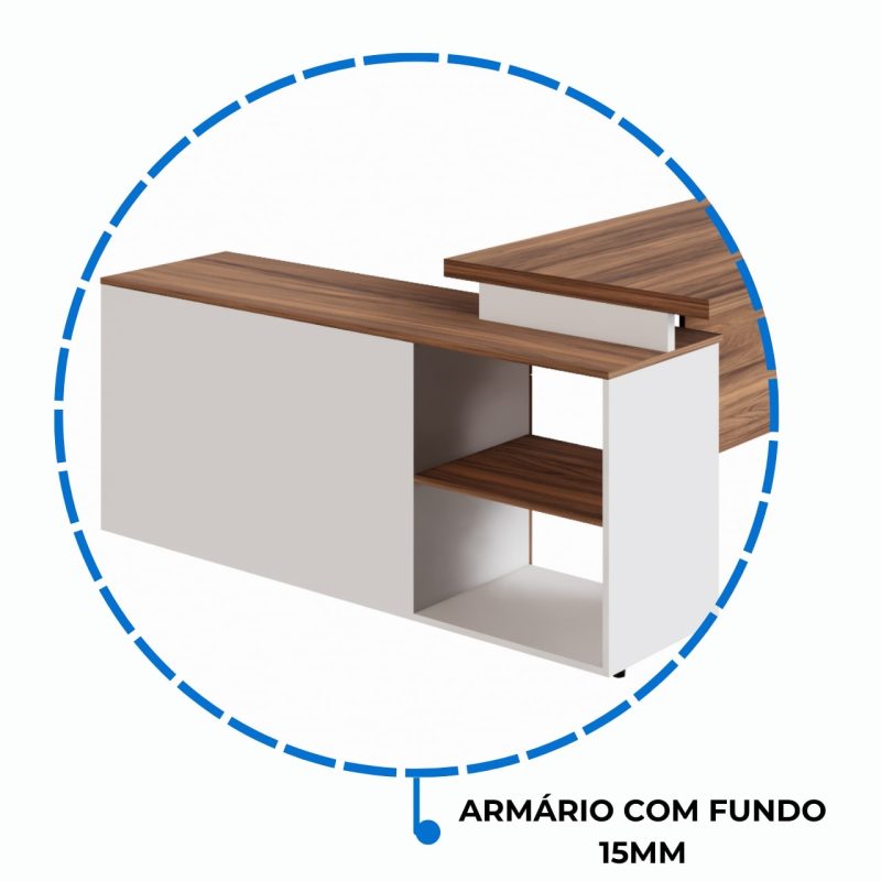 Mesa Diretorzinha c/ Aparador – Pé de MADEIRA – 1,90×1,50m – NOGAL SEVILHA / BRANCO – 34426 CADEIRAS RENOVA 6