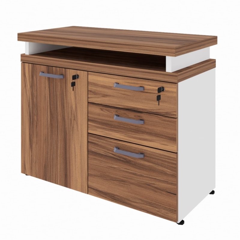 Armário Baixo 03 Gavetas e Porta (MISTO) – NOGAL SEVILHA/BRANCO – 34422 CADEIRAS RENOVA 2