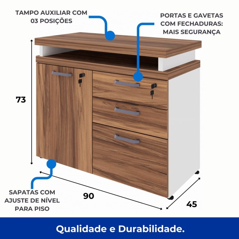 Armário Baixo 03 Gavetas e Porta (MISTO) – NOGAL SEVILHA/BRANCO – 34422 CADEIRAS RENOVA 9