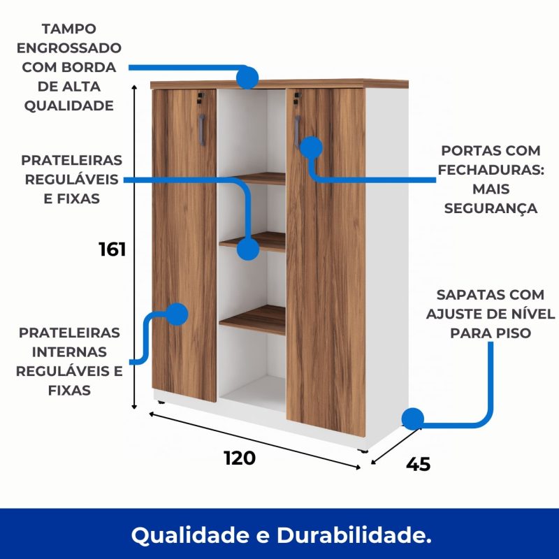 Armário Alto Credenza com Nicho – 1,61×1,20×0,45m – NOGAL SEVILHA/BRANCO- 34415 CADEIRAS RENOVA 8