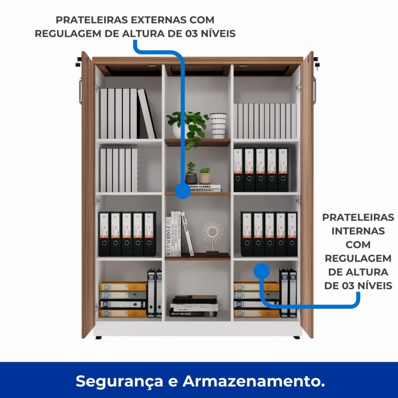 Armário Alto Credenza com Nicho – 1,61×1,20×0,45m – NOGAL SEVILHA/BRANCO- 34415 CADEIRAS RENOVA 4