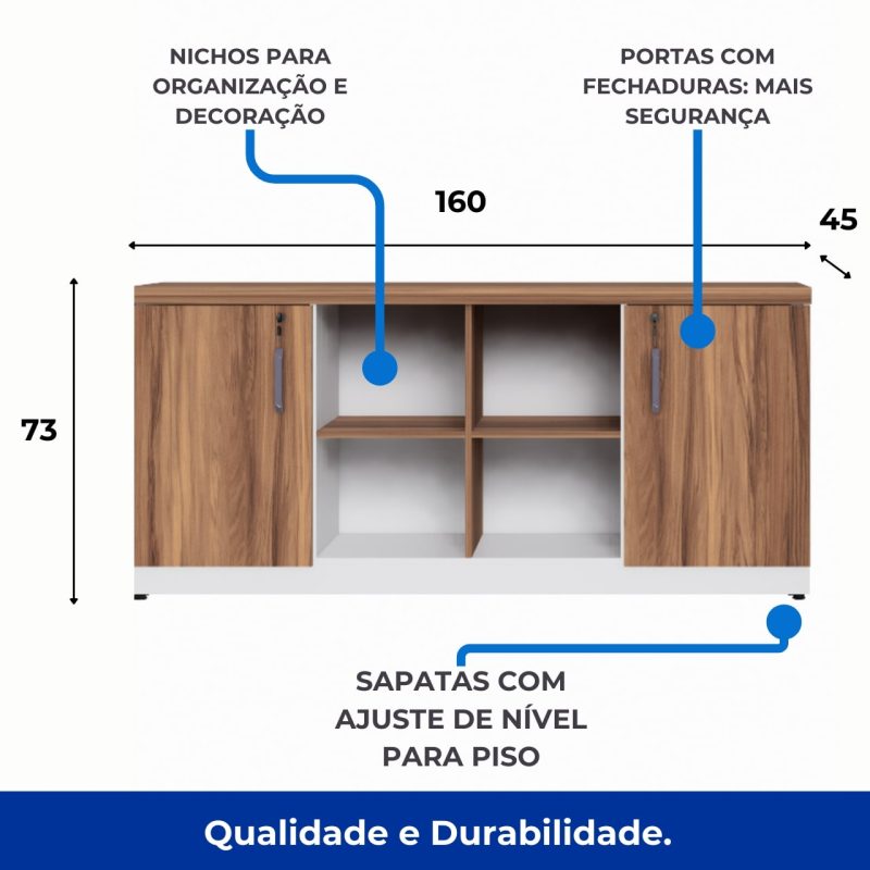 Armário Baixo GOLD Credenza ESPECIAL – 1,60×0,73×0,45m – NOGALSEVILHA / BRANCO – 34502 CADEIRAS RENOVA 4