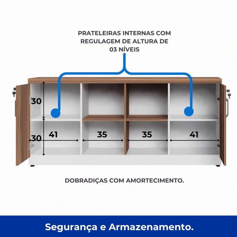 Armário Baixo GOLD Credenza ESPECIAL – 1,60×0,73×0,45m – NOGALSEVILHA / BRANCO – 34502 CADEIRAS RENOVA 5