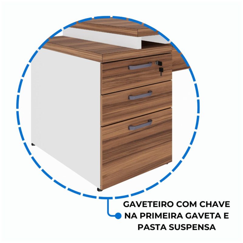 Mesa para Escritório em “L” com VIDRO FUMÊ – 1,92X1,60M NOGAL SEVILHA/BRANCO – 34432 CADEIRAS RENOVA 9
