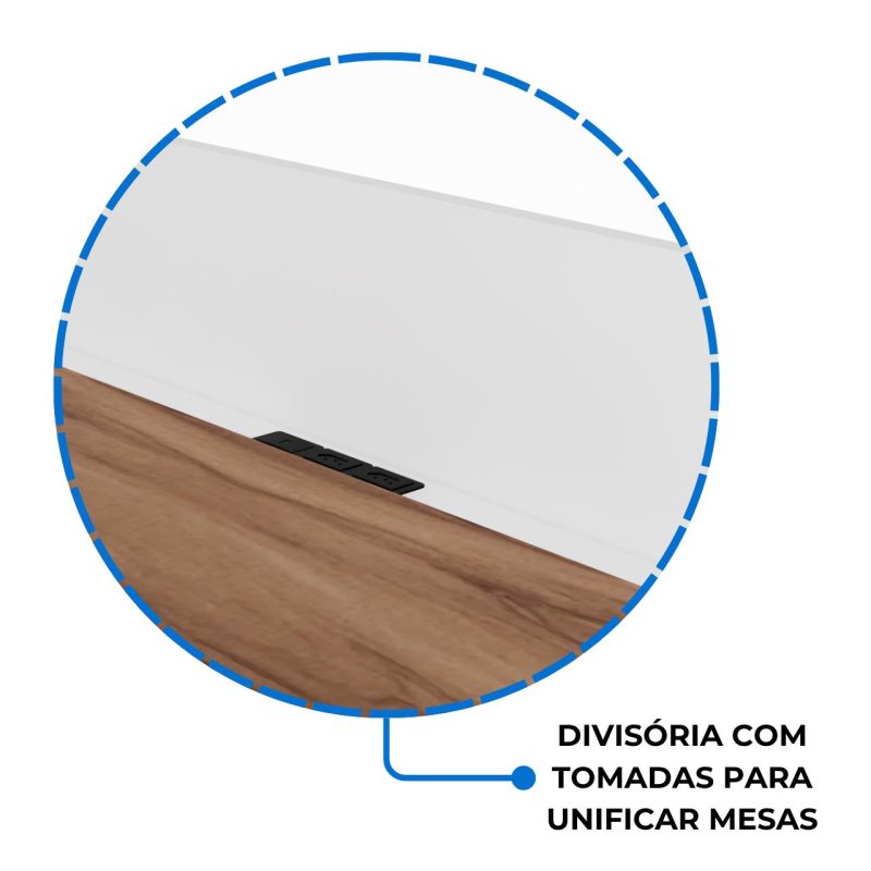 Estação de Trabalho Dupla 1,20×1,35m sem Gavetas c/ ponto de tomada PÉ QUADRO – Cor Nogal Sevilha/Branco – 34424 CADEIRAS RENOVA 7