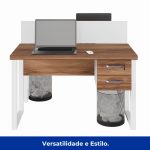 Estação de Trabalho Dupla 1,20×1,35m c/ 02 Gavetas c/ ponto de tomada PÉ QUADRO – Cor Nogal Sevilha/Branco – 34423 CADEIRAS RENOVA 18