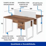Estação de Trabalho Dupla 1,20×1,35m c/ 02 Gavetas c/ ponto de tomada PÉ QUADRO – Cor Nogal Sevilha/Branco – 34423 CADEIRAS RENOVA 15